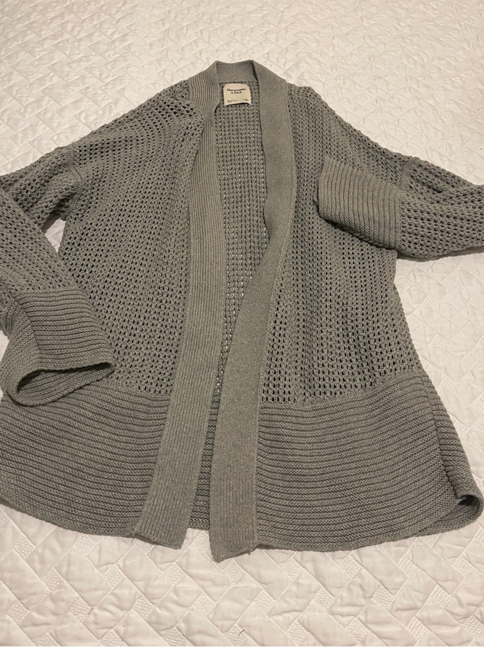 Abercrombie & Fitch Open-Weave Gray Knit Cardigan